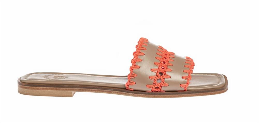 NEW MARIETTA CHROUSALA women's stefania flat leather sandal in beige/orange